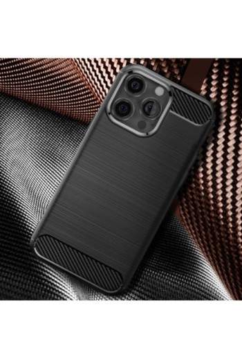 Cover in Silicone per iPhone 14 Pro Effetto Carbonio ed Alluminio Spazzolato - Nera