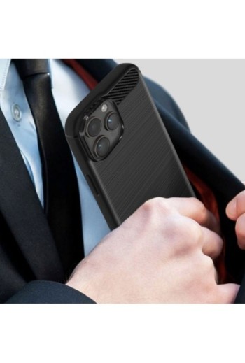 Cover in Silicone per iPhone 14 Pro Effetto Carbonio ed Alluminio Spazzolato - Nera