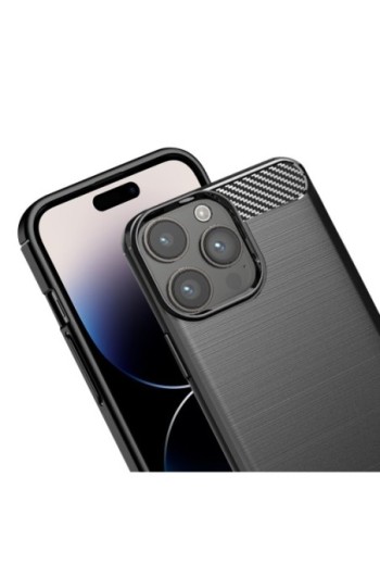 Cover in Silicone per iPhone 14 Pro Effetto Carbonio ed Alluminio Spazzolato - Nera