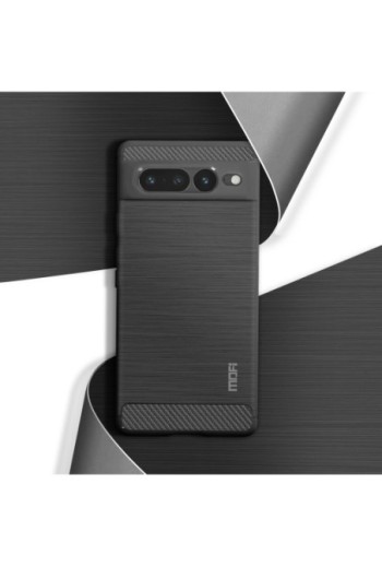 Cover per Google Pixel 7 Pro Flessibile con Effetto Carbonio e Metallo Spazzolato MOFI - Nera