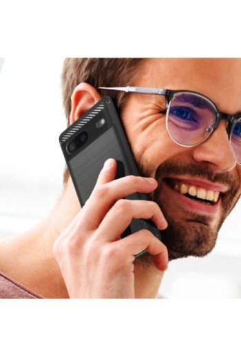 Cover per Google Pixel 7 Flessibile con Effetto Carbonio e Metallo Spazzolato MOFI - Nera