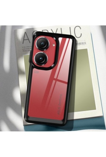 Cover antiurto per Asus Zenfone 10 e 9 con retro rigido e blocco fotocamera rialzato - bordo nero
