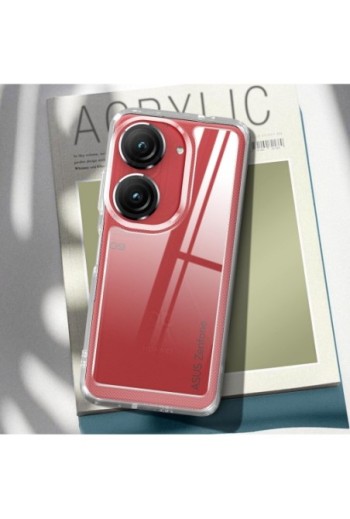 Cover antiurto per Asus Zenfone 10 e 9 con retro rigido e blocco fotocamera rialzato - trasparente