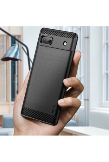 Cover per Google Pixel 6a Flessibile con Effetto Carbonio e Metallo Spazzolato MOFI - Nera