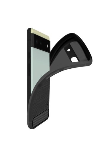 Cover per Google Pixel 6a Flessibile con Effetto Carbonio e Metallo Spazzolato MOFI - Nera
