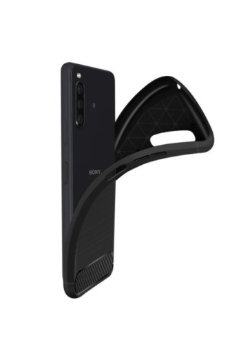 Cover in Silicone per Sony Xperia 10 IV Effetto Carbonio ed Alluminio Spazzolato - Nera