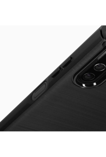 Cover in Silicone per Sony Xperia 10 IV Effetto Carbonio ed Alluminio Spazzolato - Nera