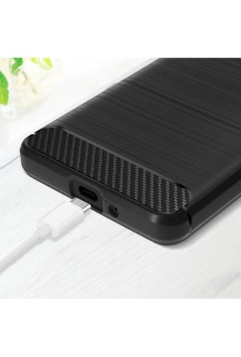 Cover in Silicone per Sony Xperia 10 IV Effetto Carbonio ed Alluminio Spazzolato - Nera