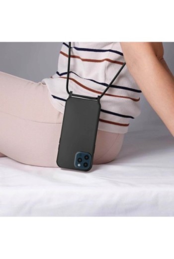 Cover Semirigida per iPhone 12 Pro Max con Cordino e Interno Soft-touch - Nera