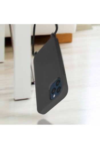 Cover Semirigida per iPhone 12 Pro Max con Cordino e Interno Soft-touch - Nera