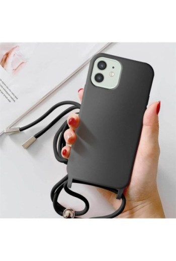 Cover Semirigida per iPhone 12 / 12 Pro con Cordino e Interno Soft-touch - Nera