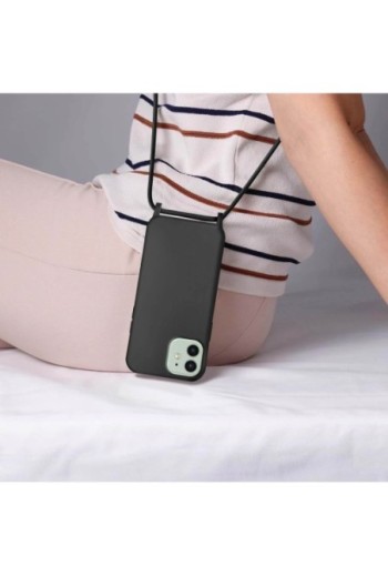 Cover Semirigida per iPhone 12 / 12 Pro con Cordino e Interno Soft-touch - Nera