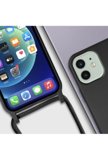 Cover Semirigida per iPhone 12 / 12 Pro con Cordino e Interno Soft-touch - Nera
