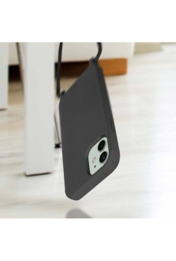 Cover Semirigida per iPhone 12 / 12 Pro con Cordino e Interno Soft-touch - Nera