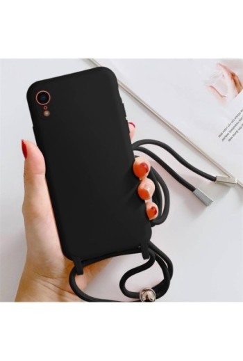 Cover Semirigida per iPhone XR con Cordino e Interno Soft-touch - Nera