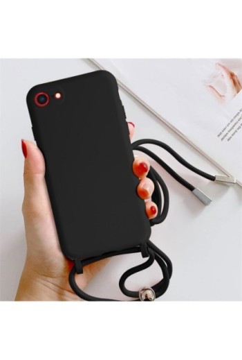 Cover Semirigida per iPhone 7 8 SE 2020/2022 con Cordino e Interno Soft-touch - Nera