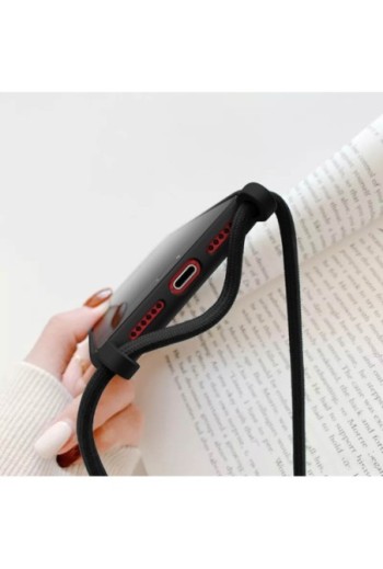 Cover Semirigida per iPhone 7 8 SE 2020/2022 con Cordino e Interno Soft-touch - Nera