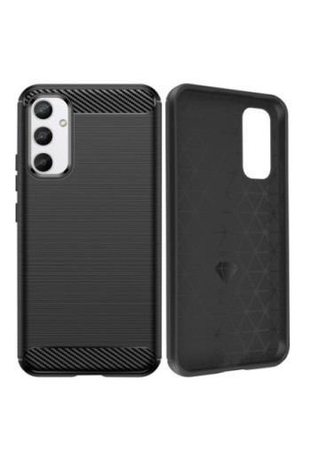 Cover in silicone per Samsung Galaxy A54 5G effetto carbonio ed alluminio spazzolato - nera