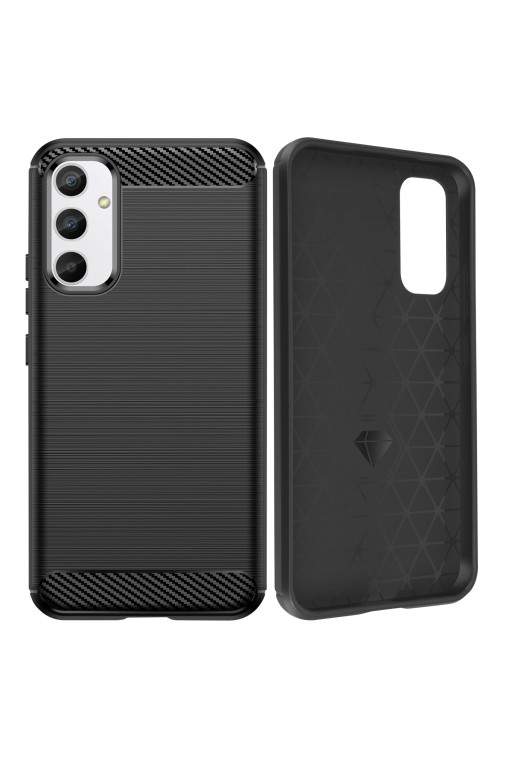 Cover in silicone per Samsung Galaxy A54 5G effetto carbonio ed alluminio spazzolato - nera