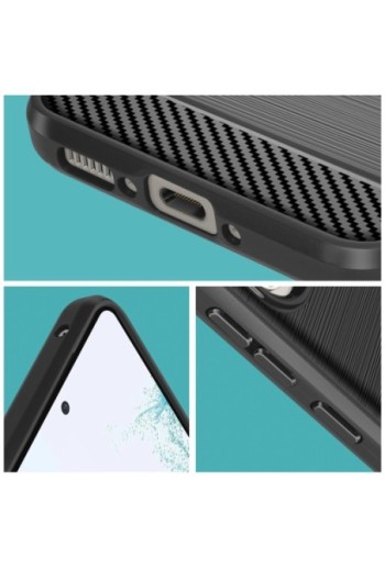 Cover in silicone per Samsung Galaxy A54 5G effetto carbonio ed alluminio spazzolato - nera