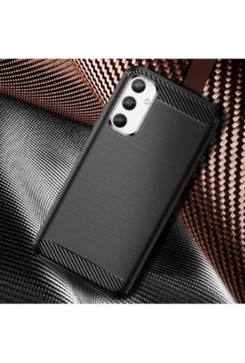 Cover in silicone per Samsung Galaxy A54 5G effetto carbonio ed alluminio spazzolato - nera
