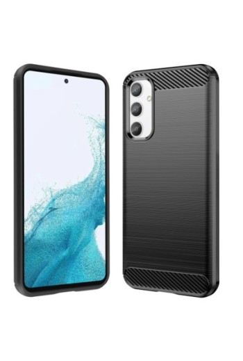 Cover in silicone per Samsung Galaxy A54 5G effetto carbonio ed alluminio spazzolato - nera