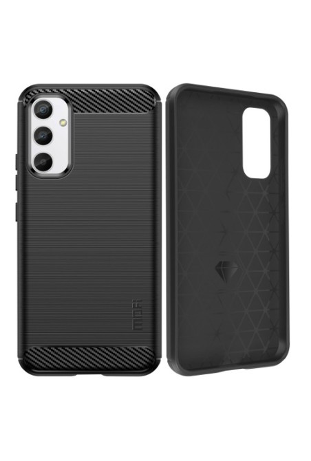 Cover in silicone per Samsung Galaxy A34 5G effetto carbonio ed alluminio spazzolato - nera