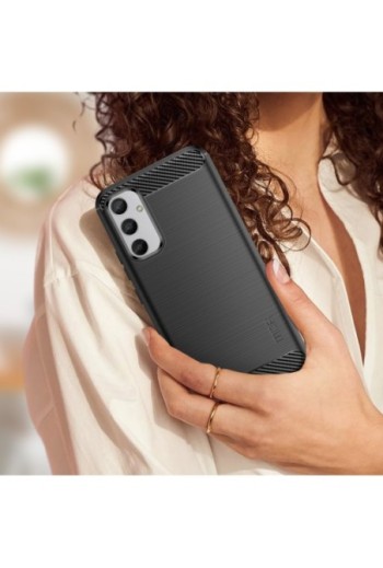 Cover in silicone per Samsung Galaxy A34 5G effetto carbonio ed alluminio spazzolato - nera