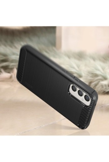 Cover in silicone per Samsung Galaxy A34 5G effetto carbonio ed alluminio spazzolato - nera