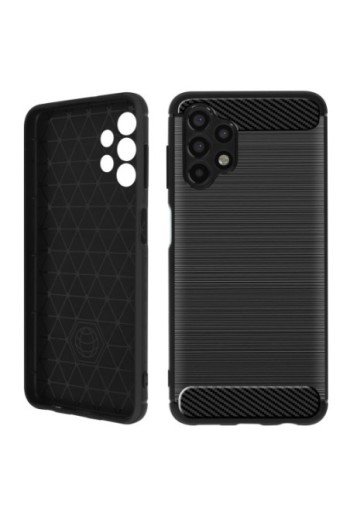 Cover in Silicone per Samsung Galaxy A04s / A13 4G / A13 5G Effetto Carbonio ed Alluminio Spazzolato - Nera