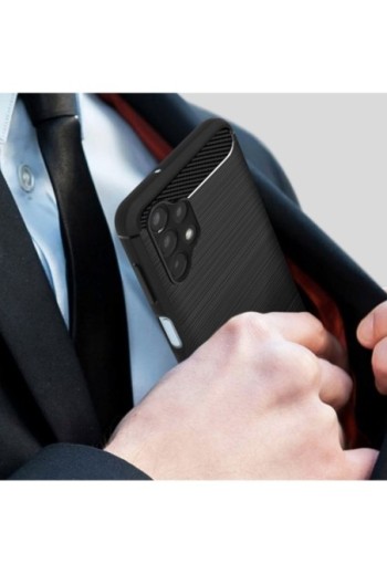 Cover in Silicone per Samsung Galaxy A04s / A13 4G / A13 5G Effetto Carbonio ed Alluminio Spazzolato - Nera