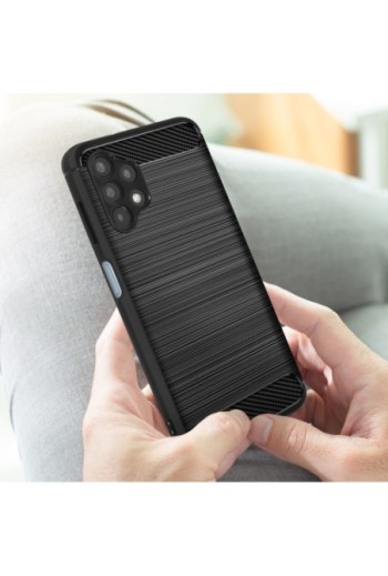 Cover in Silicone per Samsung Galaxy A04s / A13 4G / A13 5G Effetto Carbonio ed Alluminio Spazzolato - Nera