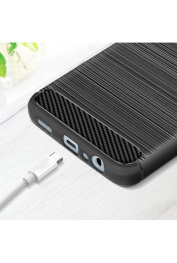 Cover in Silicone per Samsung Galaxy A04s / A13 4G / A13 5G Effetto Carbonio ed Alluminio Spazzolato - Nera