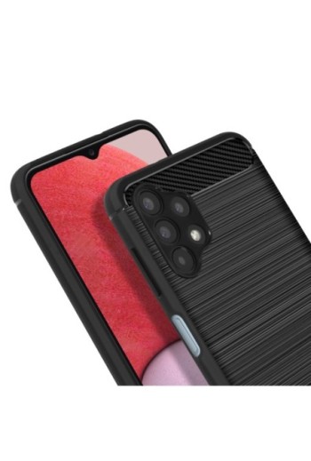 Cover in Silicone per Samsung Galaxy A04s / A13 4G / A13 5G Effetto Carbonio ed Alluminio Spazzolato - Nera