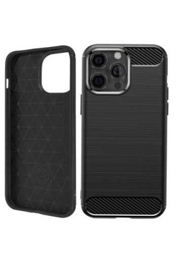 Cover in Silicone per iPhone 14 Pro Effetto Carbonio ed Alluminio Spazzolato - Nera