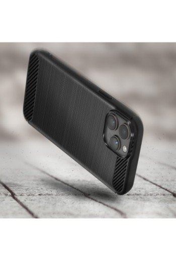 Cover in Silicone per iPhone 14 Pro Effetto Carbonio ed Alluminio Spazzolato - Nera