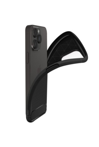 Cover in Silicone per iPhone 14 Pro Effetto Carbonio ed Alluminio Spazzolato - Nera