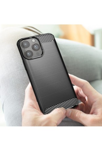 Cover in Silicone per iPhone 14 Pro Effetto Carbonio ed Alluminio Spazzolato - Nera