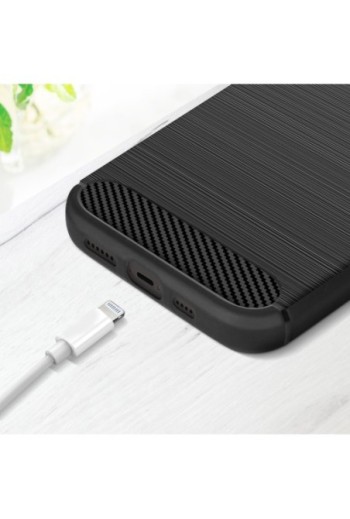Cover in Silicone per iPhone 14 Pro Effetto Carbonio ed Alluminio Spazzolato - Nera