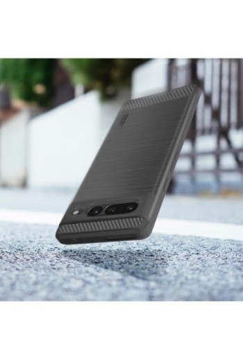 Cover per Google Pixel 7 Pro Flessibile con Effetto Carbonio e Metallo Spazzolato MOFI - Nera