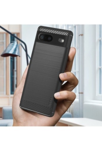 Cover per Google Pixel 7 Flessibile con Effetto Carbonio e Metallo Spazzolato MOFI - Nera
