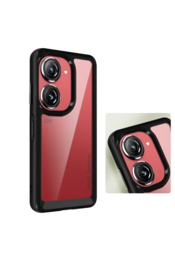 Cover antiurto per Asus Zenfone 10 e 9 con retro rigido e blocco fotocamera rialzato - bordo nero