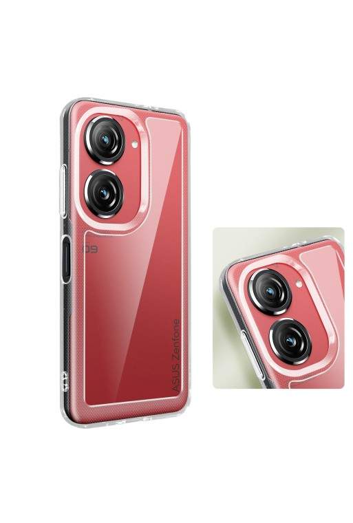 Cover antiurto per Asus Zenfone 10 e 9 con retro rigido e blocco fotocamera rialzato - trasparente