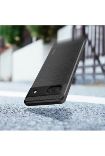 Cover per Google Pixel 6a Flessibile con Effetto Carbonio e Metallo Spazzolato MOFI - Nera