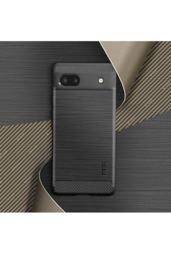 Cover per Google Pixel 6a Flessibile con Effetto Carbonio e Metallo Spazzolato MOFI - Nera