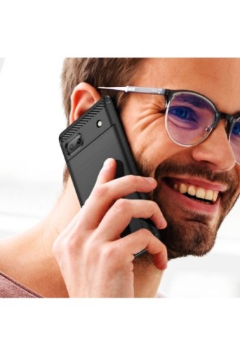 Cover per Google Pixel 6a Flessibile con Effetto Carbonio e Metallo Spazzolato MOFI - Nera