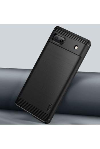 Cover per Google Pixel 6a Flessibile con Effetto Carbonio e Metallo Spazzolato MOFI - Nera