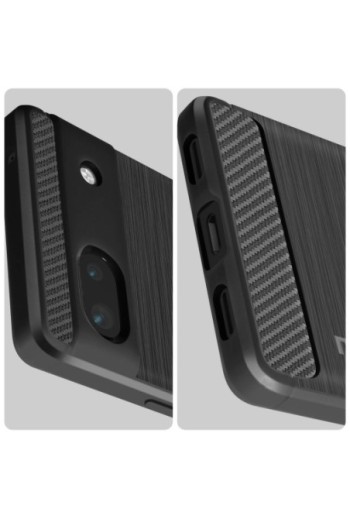 Cover per Google Pixel 6a Flessibile con Effetto Carbonio e Metallo Spazzolato MOFI - Nera