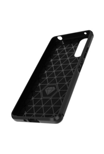 Cover in Silicone per Sony Xperia 10 IV Effetto Carbonio ed Alluminio Spazzolato - Nera