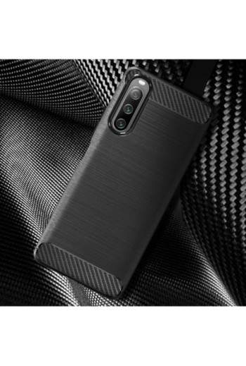 Cover in Silicone per Sony Xperia 10 IV Effetto Carbonio ed Alluminio Spazzolato - Nera